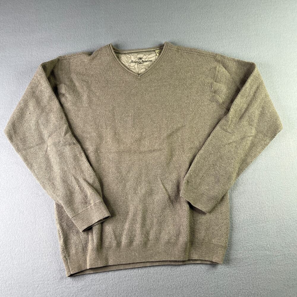 Tommy Bahama Sweater XL Gray Wool Blend V Neck Textured Long Sleeve Pullover Men